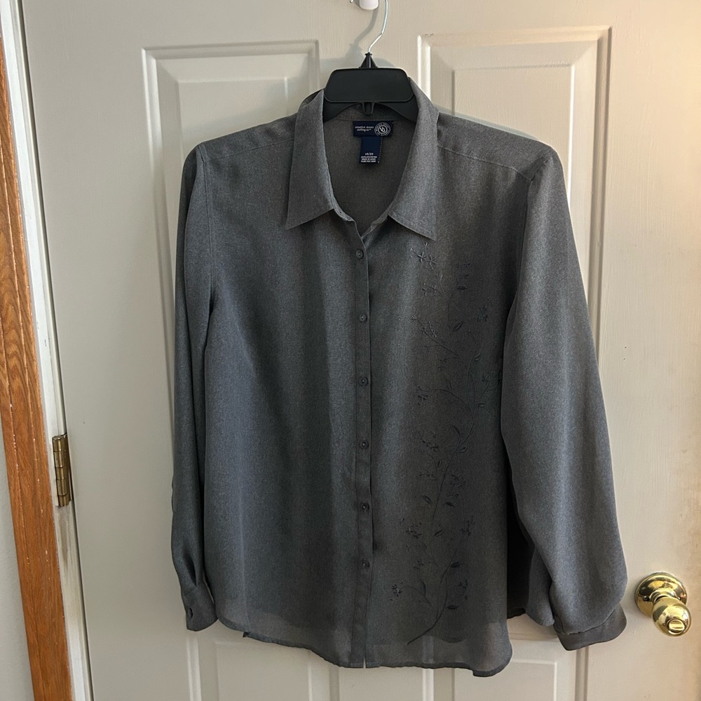 Venezia gray button up sheer blouse
